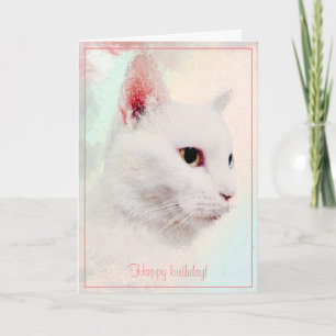 Carte Elégant blanc Chat Aquarelle anniversaire Salutati