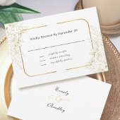 Carte Elégant blanc or floral Script cadre bordure RSVP