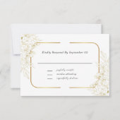Carte Elégant blanc or floral Script cadre bordure RSVP (Devant)