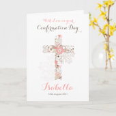 Carte Elégant blanc rose confirmation nom croisé floral (Fleur jaune)