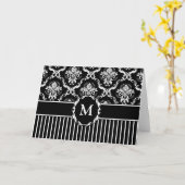 Carte Elégant blanc sur noir Damask (Fleur jaune)