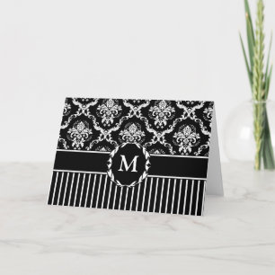 Carte Elégant blanc sur noir Damask