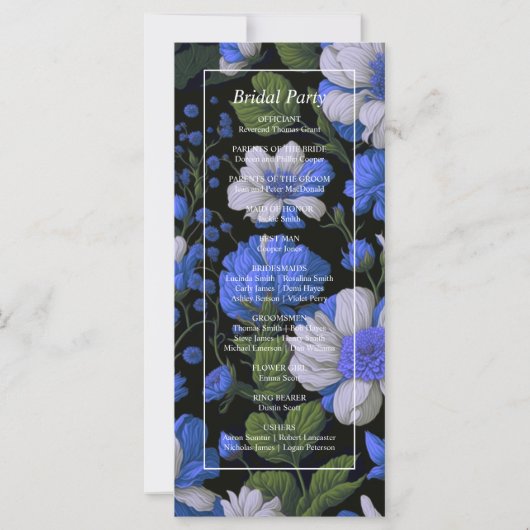 Carte Elégant bleu argenté blanc élégant floral rétro (Dos)