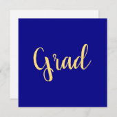 Carte Élégant Bleu Doré Jaune Chic Script de Graduation (Devant / Derrière)
