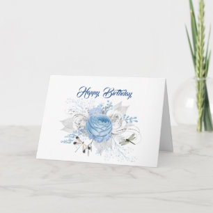 Carte Elégant Bleu Dragonfly Floral Anniversaire