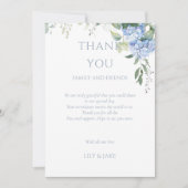 Carte Elégant bleu Floral Hydrangea Mariage Merci (Devant)