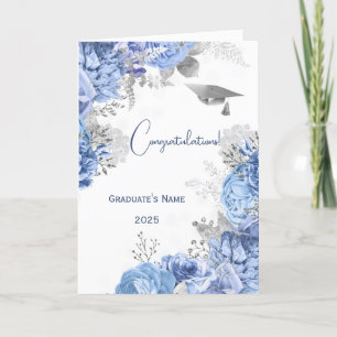 Carte Élégant bleu floral personnalisé Graduation