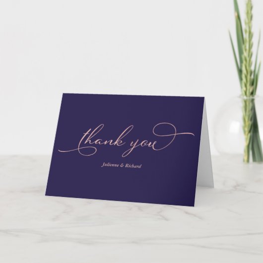Carte Élégant Bleu Nuit Rose Or Feuille De Papier Script (Devant)