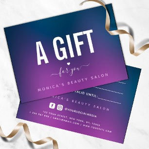 Carte Élégant bleu violet dégradé Coeur Amour romantique