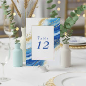 Carte Elegant Blue and Gold bold Table Number