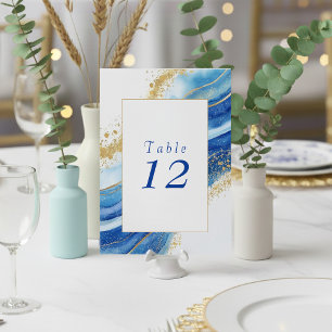 Carte Elegant Blue and Gold bold Table Number