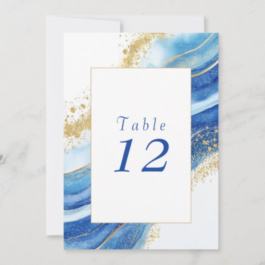 Carte Elegant Blue and Gold bold Table Number (Dos)