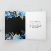 Carte Elegant Blue and Gold Flowers Birthday Party (Intérieur)