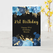 Carte Elegant Blue and Gold Flowers Birthday Party (Fleur jaune)