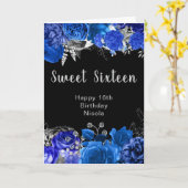 Carte Elegant Blue and Silver Flowers Sweet Sixteen (Fleur jaune)