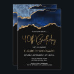 Carte Elégant Blue Gold Agate 40e anniversaire Invitatio<br><div class="desc">Cette élégante invitation de 40ème anniversaire présente une aquarelle d'une géode d'agate dans les tons bleu avec des reflets d'or. Les mots "40th Birthday" apparaissent dans la parties scintillant en faux or dans la police d'écriture moderne décorative. Customisez-le avec le nom de l'honoré dans le texte couleur or et les...</div>