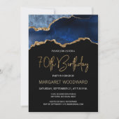 Carte Elegant Blue Gold Agate 70th Birthday Invite (Devant)