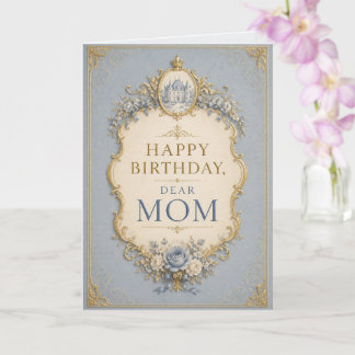 Carte Elegant Blue & Gold Birthday Card for Mom