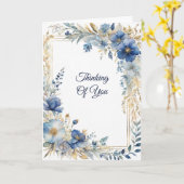 Carte Elégant Blue Gold Floral Pensée de vous (Fleur jaune)
