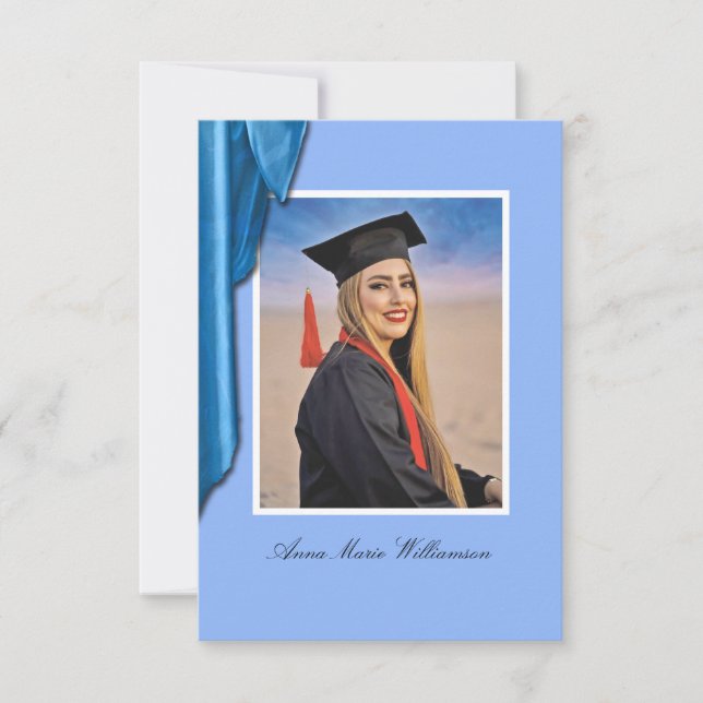 Carte Elegant Blue Satin Grad Party Invite Enclosure (Devant)