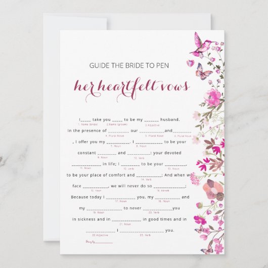 Carte Élégant Blush Bride Heart Vows Jeu (Devant)