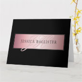 Carte Elégant Blush Faux Rose Gold | Nom et initiales (Fleur jaune)