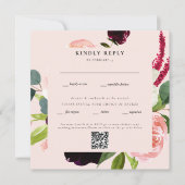 Carte Elégant Blush Floral Carré Mariage QR Code RSVP (Devant)
