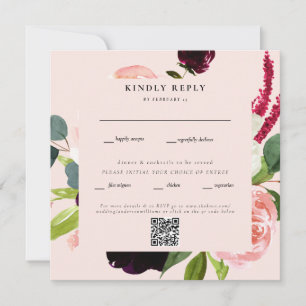 Carte Elégant Blush Floral Carré Mariage QR Code RSVP