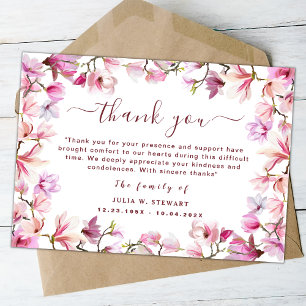 Carte Élégant Blush Floral Moderne Funérailles Merci Not