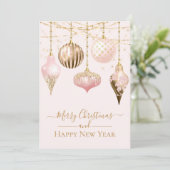 Carte Élégant Blush Pink Or Ornements Joyeux Noël (Debout devant)