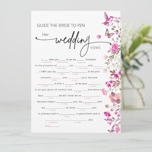 Carte Élégant Blush Ruby Rose Floral Bride Vows Jeu (Debout devant)