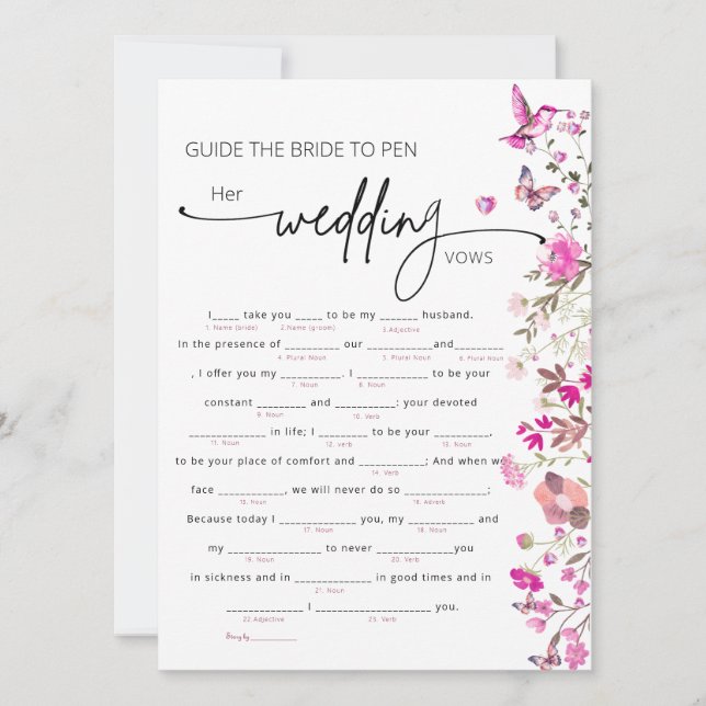 Carte Élégant Blush Ruby Rose Floral Bride Vows Jeu (Devant)