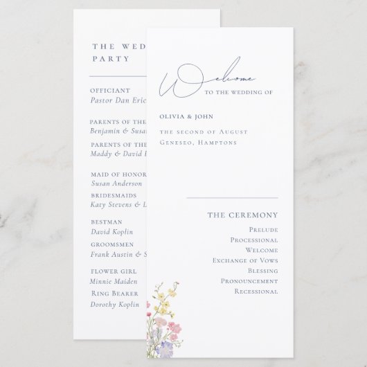Carte Elegant Boho Chic Wildflowers Wedding Program (Devant / Derrière)