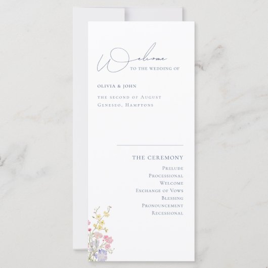 Carte Elegant Boho Chic Wildflowers Wedding Program (Devant)