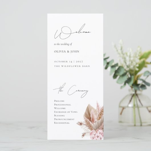 Carte Elegant Boho Pampas Grass Wedding Program (Debout devant)