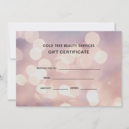 Carte Élégant Bokeh rose subtil | Certificat cadeau (Devant)