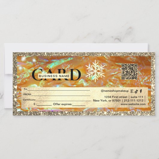 Carte Élégant bon cadeau Gold | Parties scintillant et P (Dos)