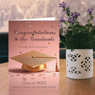 Carte Élégant bouchon de graduation en or avec Confetti 