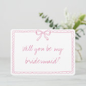 Carte Elegant Bow manuscrit Pink Bridesmaid Proposition (Debout devant)