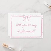 Carte Elegant Bow manuscrit Pink Bridesmaid Proposition (Devant/Arrière en situation)