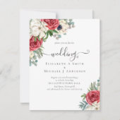 Carte Élégant budget Mariage rouge blanc bleu floral (Devant)