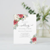Carte Élégant budget Mariage rouge blanc bleu floral (Debout devant)