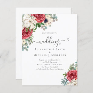 Carte Élégant budget Mariage rouge blanc bleu floral