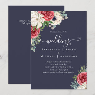 Carte Élégant budget Mariage rouge blanc bleu floral