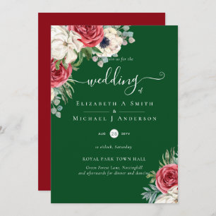 Carte Élégant budget Mariage rouge blanc bleu floral