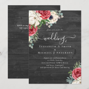 Carte Élégant budget Mariage rouge blanc bleu floral