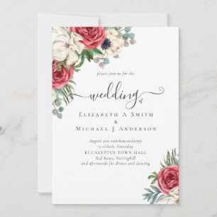 Carte Élégant budget Mariage rouge blanc bleu floral