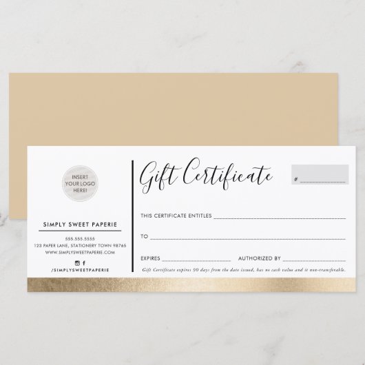 Carte ELEGANT BUSINESS moderne chic noir faux or (Devant / Derrière)