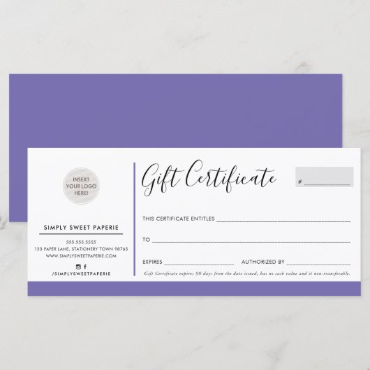 Carte ELEGANT BUSINESS moderne logo chic violet (Devant / Derrière)