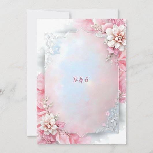 Carte Elégant cadre rose floral douce Pastel mariage lum (Dos)